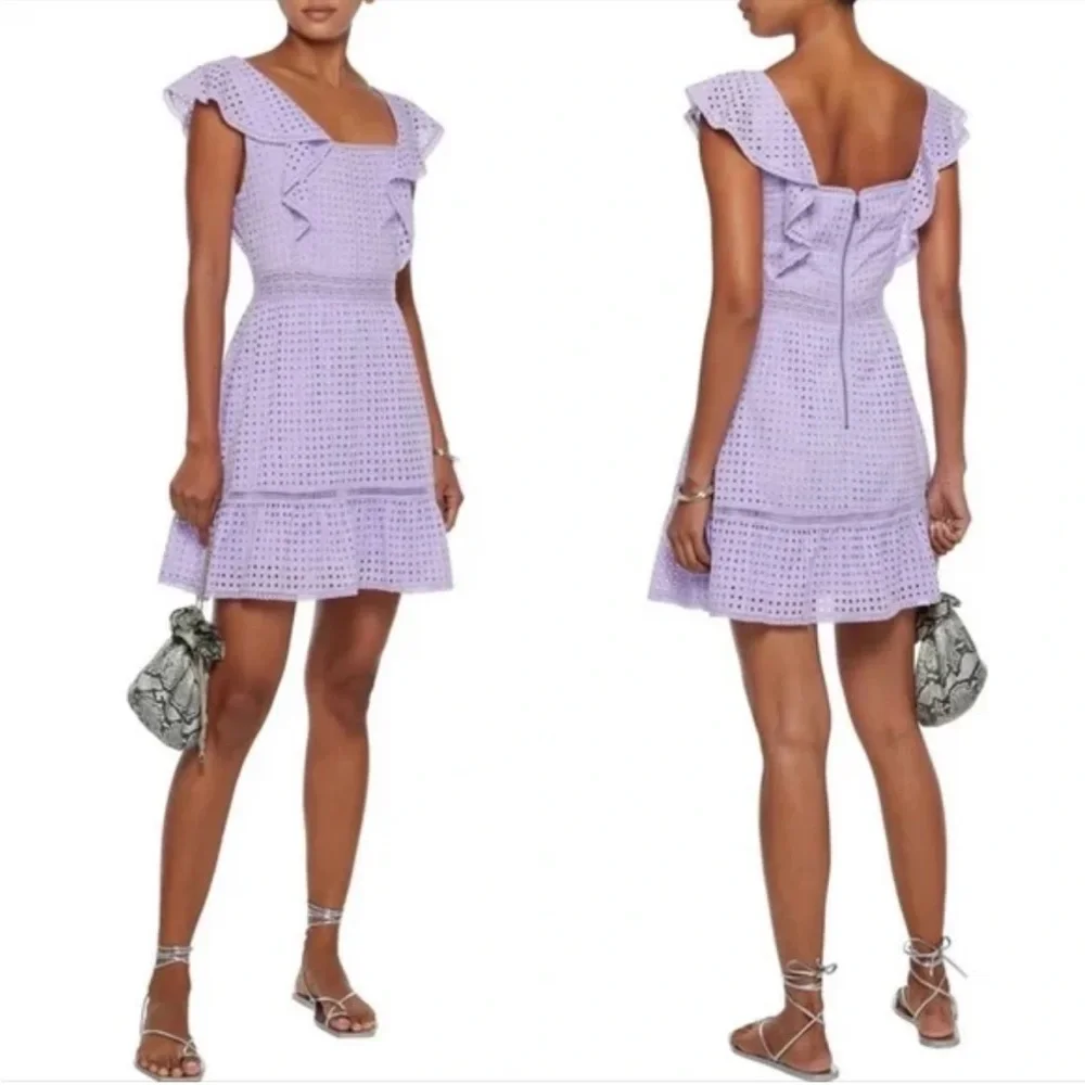 NWOT Alice + Olivia Remada Lavender Lace Eyelet Ruffle Mini Dress - Size 4